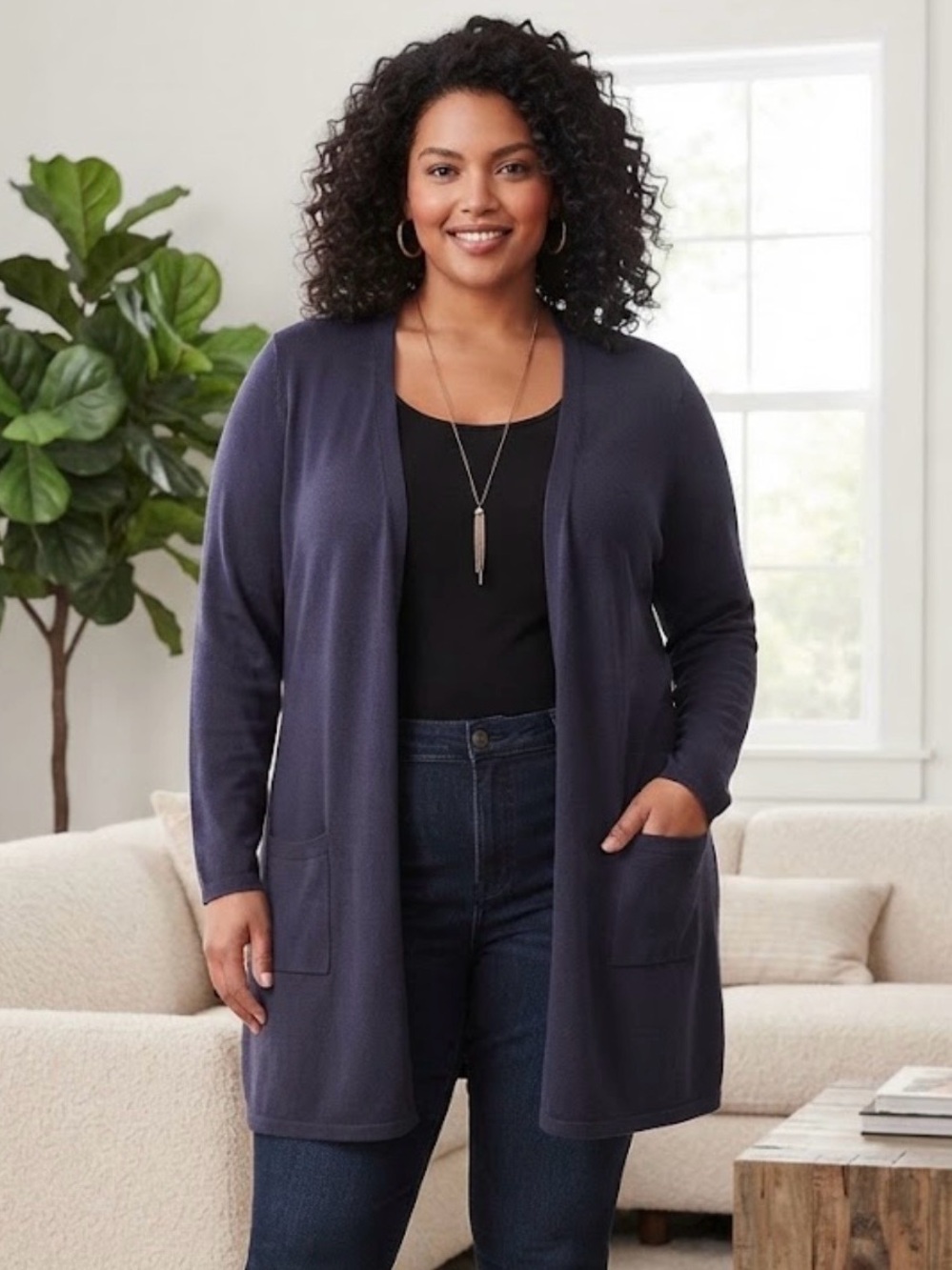 torrid EUC Open-Front Long Cardigan in Navy